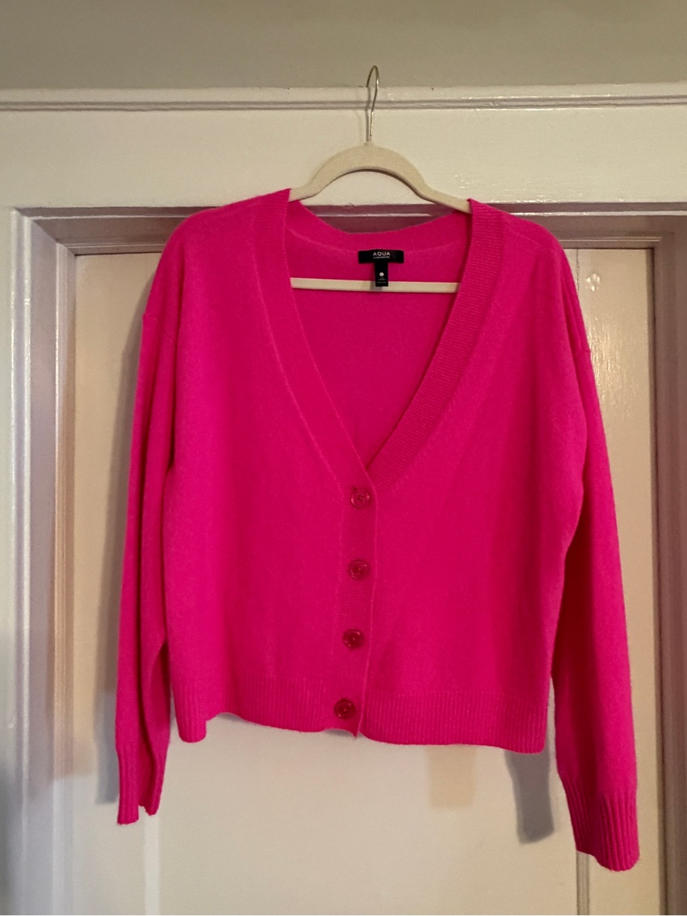Aqua Bright Hot Pink V-Neck Button Cardigan